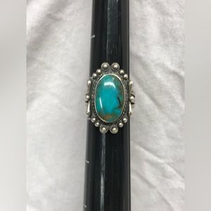 Vintage Native American Indian Web Turquoise Ring Size 5.75